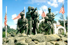 A memorial recognizes American troops who liberated Guam from the Japanese occupation in 1944.