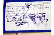 ''Tell the kids hello. Love forever.'' Army Sfc. Raymond "Bill" Myers sent this postcard to his family in Hawaii on stopover while on Flying Tiger Line Flight 739.