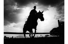 A member of the Air Force's 3rd Security Police Mounted Patrol guides his horse over an obstacle during training at Clark Air Base, Philippines, in April, 1982.