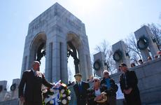 Josiah Bunting III, chairman of the Friends of the National WWII Memorial, honors veterans who fought in the Battle of Okinawa on April 1, 2015.