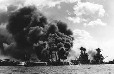 Burning and damaged ships are seen at Pearl Harbor on Dec. 7 1941.