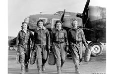 Female pilots, from left, Frances Green, Margaret (Peg) Kirchner, Ann Waldner and Blanche Osborn, walk from their aircraft at Lockbourne Army Air Force Base in Ohio during World War II.