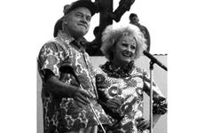 Bob Hope and Phyllis Diller entertain servicemembers at Cam Ranh Bay, South Vietnam, in December, 1966.