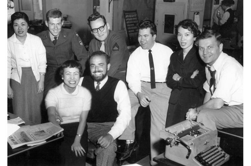 The photo was taken when Shel Silverstein revisited the Tokyo Office in 1959