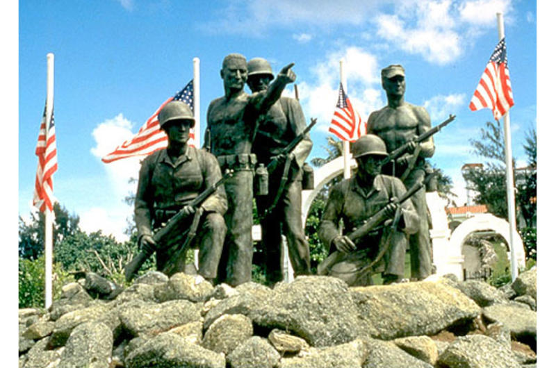 A memorial recognizes American troops who liberated Guam from the Japanese occupation in 1944.