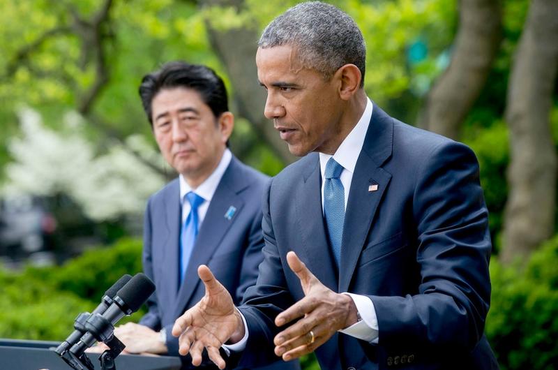 In this file photo, President Barack Obama speaks with Shinzo Abe, Japan's prime minister, in Washington to discuss U.S. efforts to build a united front with its North Asian allies.