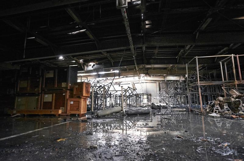 The interior of Building 163-11, a storage warehouse at Sagami General Depot, that was the site of Monday's early morning explosion at the U.S. Army base in Sagamihara, Japan.