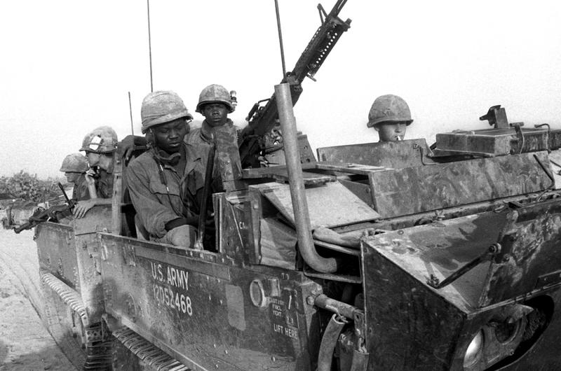 American troops on the move near the Cambodian border in April, 1969.