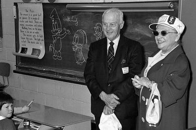Walter and Gracie Lantz during their stay in the Republic of Korea visited school children at the Seoul American School.