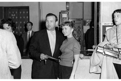 Actress Debbie Reynolds and disc jockey Johhny Grant at Haneda Airport.